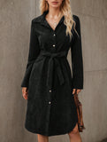 Corduroy Button Front Belt Shirt Dress
