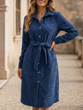 Corduroy Button Front Belt Shirt Dress