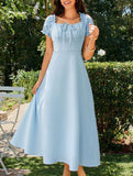 Square Neck Tie Waist A Line Midi Dress