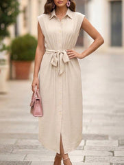 Tie Waist Shirt Midi Dress