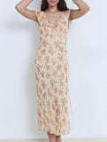 Floral V Neck Tie Maxi Dress