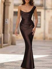 Satin One Shoulder Tie Maxi Dress