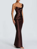 Satin One Shoulder Tie Maxi Dress