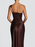 Satin One Shoulder Tie Maxi Dress