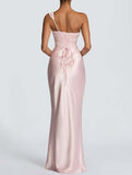 Satin One Shoulder Tie Maxi Dress