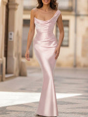 Satin One Shoulder Tie Maxi Dress