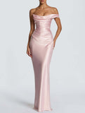 Satin One Shoulder Tie Maxi Dress