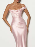 Satin One Shoulder Tie Maxi Dress