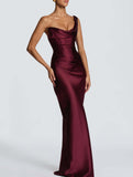 Satin One Shoulder Tie Maxi Dress