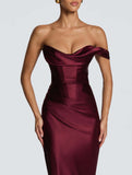 Satin One Shoulder Tie Maxi Dress