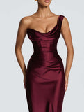 Satin One Shoulder Tie Maxi Dress