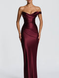 Satin One Shoulder Tie Maxi Dress
