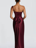 Satin One Shoulder Tie Maxi Dress