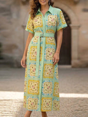 Graffiti Lantern Sleeve Linen Dress