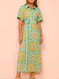 Graffiti Lantern Sleeve Linen Dress