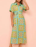 Graffiti Lantern Sleeve Linen Dress