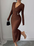 Cross Neck Textured Slim Dress