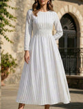 Stripe Crew Neck Tie Waist Dress