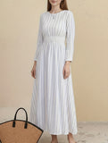 Stripe Crew Neck Tie Waist Dress