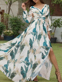 Backless V Neck Slit Dress