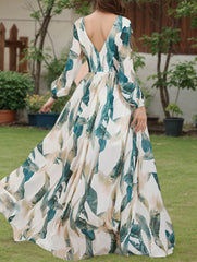 Backless V Neck Slit Dress