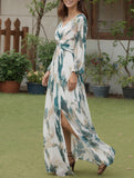Backless V Neck Slit Dress