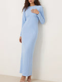 Solid Crew Neck Bodycon Dress