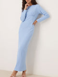 Solid Crew Neck Bodycon Dress