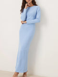 Solid Crew Neck Bodycon Dress