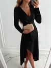 V Neck Ruched Slit Dress