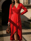 V Neck Ruched Slit Dress