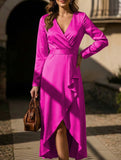 V Neck Ruched Slit Dress