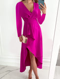 V Neck Ruched Slit Dress