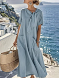 Bow Pocket Loose Maxi Dress