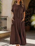 Bow Pocket Loose Maxi Dress