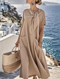 Bow Pocket Loose Maxi Dress