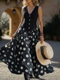 Denim Patch Polka Dot Maxi Dress