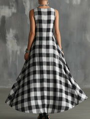 Plaid V Neck Sleeveless Maxi Dress