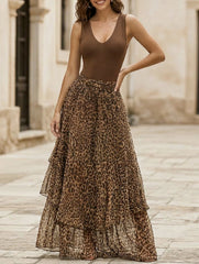 Leopard V Neck Sleeveless Maxi Dress