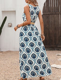 Floral Print Slit Sleeveless Dress