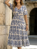 Tribal Print V Neck Short Sleeve Dress