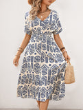 Tribal Print V Neck Short Sleeve Dress