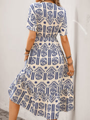 Tribal Print V Neck Short Sleeve Dress