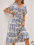 Tribal Print V Neck Short Sleeve Dress