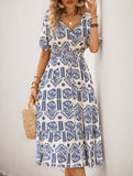 Tribal Print V Neck Short Sleeve Dress