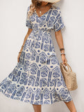 Tribal Print V Neck Short Sleeve Dress