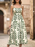 Leaf Print Cami Waist Maxi Dress_CWDMD02698
