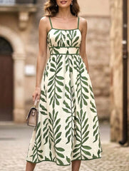 Leaf Print Cami Waist Maxi Dress_CWDMD02698
