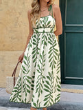 Leaf Print Cami Waist Maxi Dress_CWDMD02698