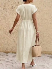 Solid V Neck High Waist Maxi Dress